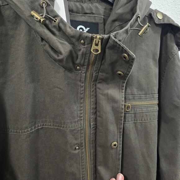 Whattry Men’s Utility Jacket XL Brown Hooded Military Field Coat Cargo Casual - Picture 12 of 16